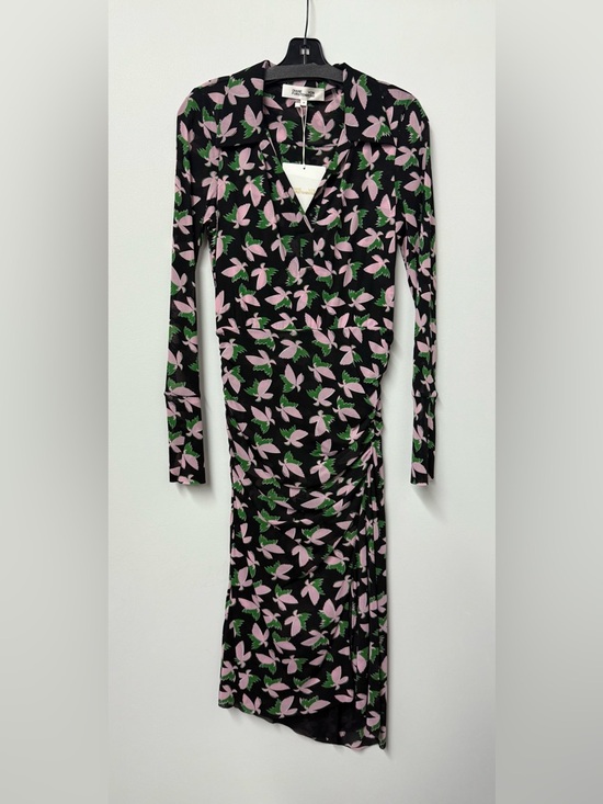 DIANE VON FURSTENBERG Lilly Collared Mesh Dress in Metamorphosis Black